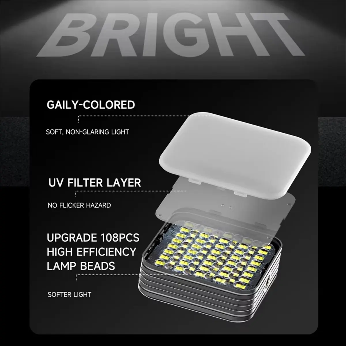 MiniPocket RGB Fill Light Portable Photography LED Video Light for Mobile Phone Selfie Live for Camera Laptop RGB Lamp,B