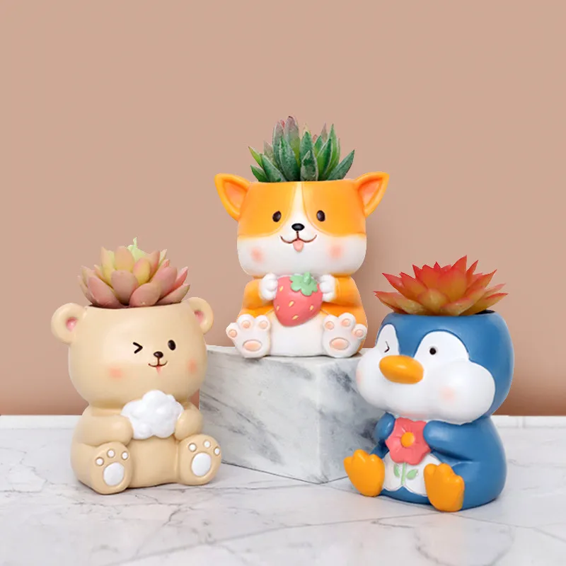 

Resin Flower Pot Cartoon Animal Vase Dog Bear Cute Succulent Planting Pots Kids Room Accessories Balcony Decorations Vases Pots