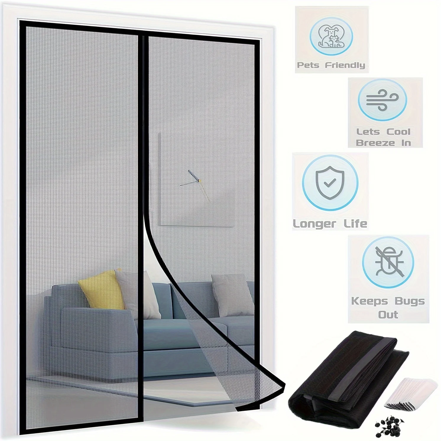 Heavy-Duty Magnetic Screen Door Set - Self-Sealing, Hands-Free Mesh Barrier for Pets & Youngsters, Keeps Bugs Out