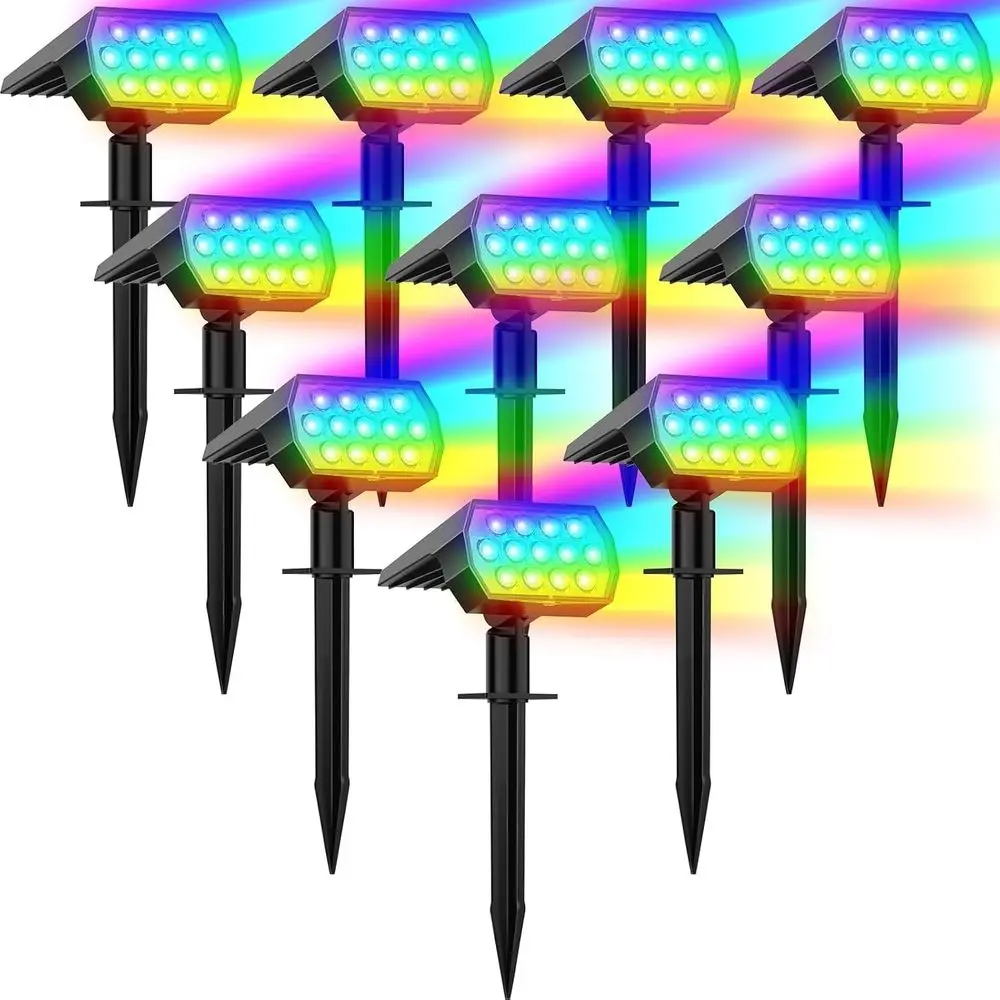 

10-Pack Outdoor Multicolor RGB Spotlights for Halloween and Christmas Decorations, Waterproof for Yard, Lawn, and Driveway Illum