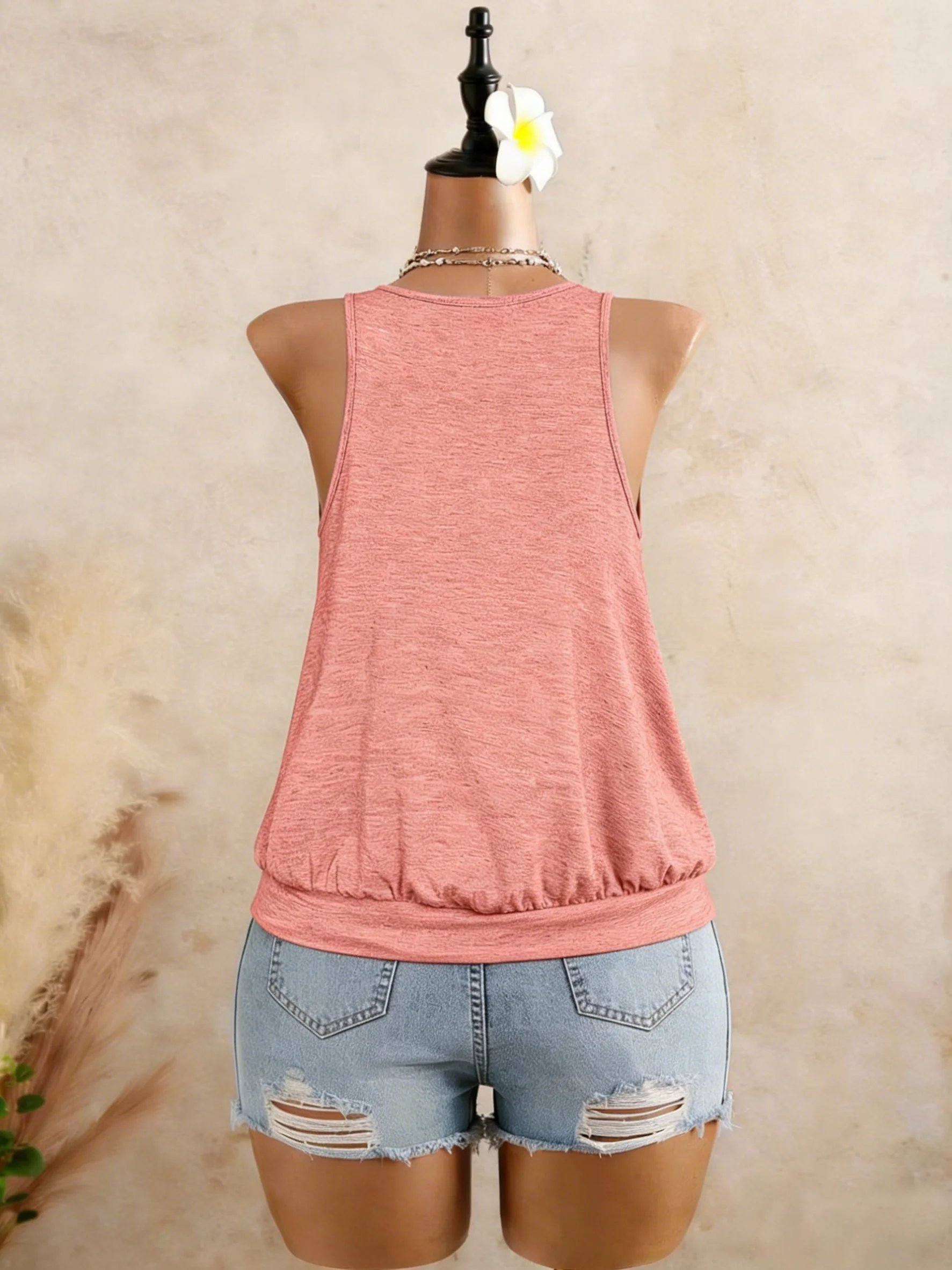 Women V Neck Wide Strap Tank Top Elastic Waist Blouson Hem Loose Fit Sleeveless Cami Top Y2K Casual Daily Basic Vest