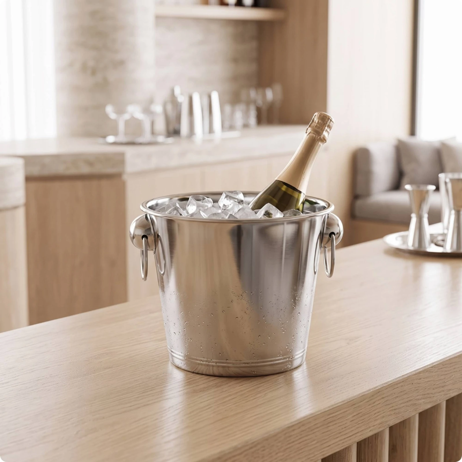 Champagne Vessel Stainless Steel Wine Chiller Vessel Bottle Chiller Double-Handled Wine Cooler Tapered for Hosts, Home Bar