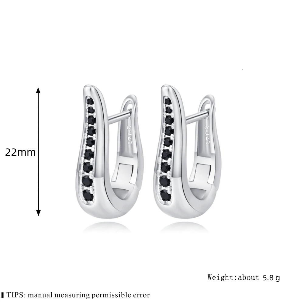 2024 New Black Hoop Earrings For Women Classic Silver Color Trendy Spinel Engagement Fashion Jewelry I281