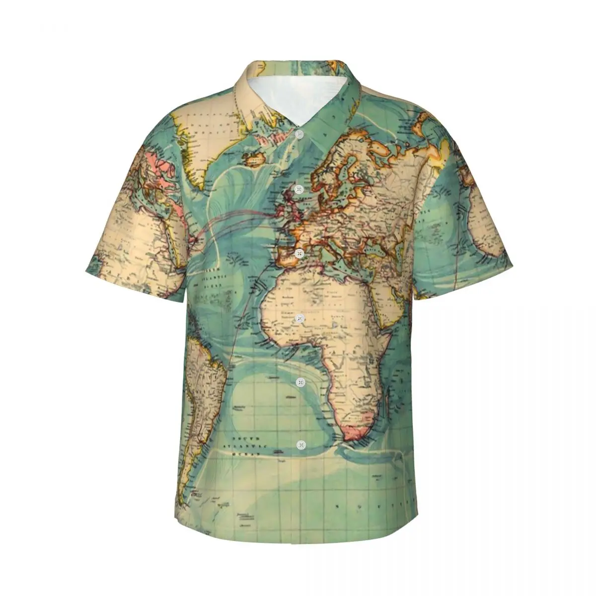 World Map Vacation Shirt Man Vintage Map of The World 1883 Casual Shirts Hawaiian Short Sleeves Design Elegant Oversized Blouses