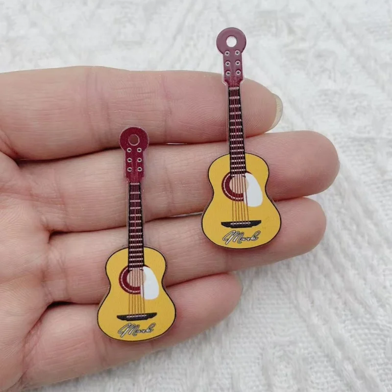 10Pcs Lovely Acrylic Musical Instrument Guitar Charms Violin Pendant for DIY Bracelet Necklace Handmade Jewelry Making Accessory