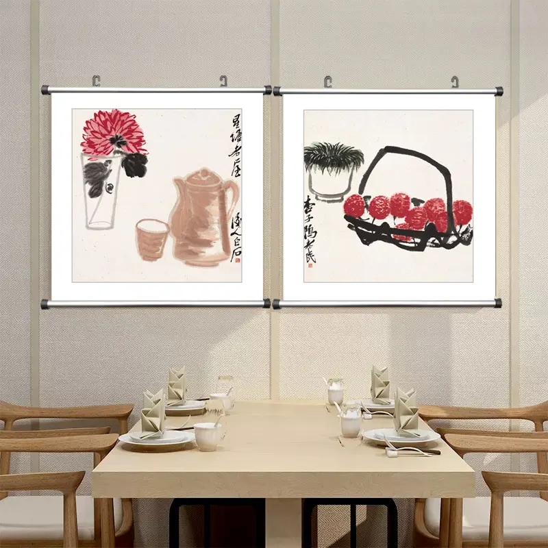 Teahouse Decor Chinese Famous Canvas Painting Qi Baishi Fruit Peach Zen Wall Art Poster Picture Print Office Living Room Home