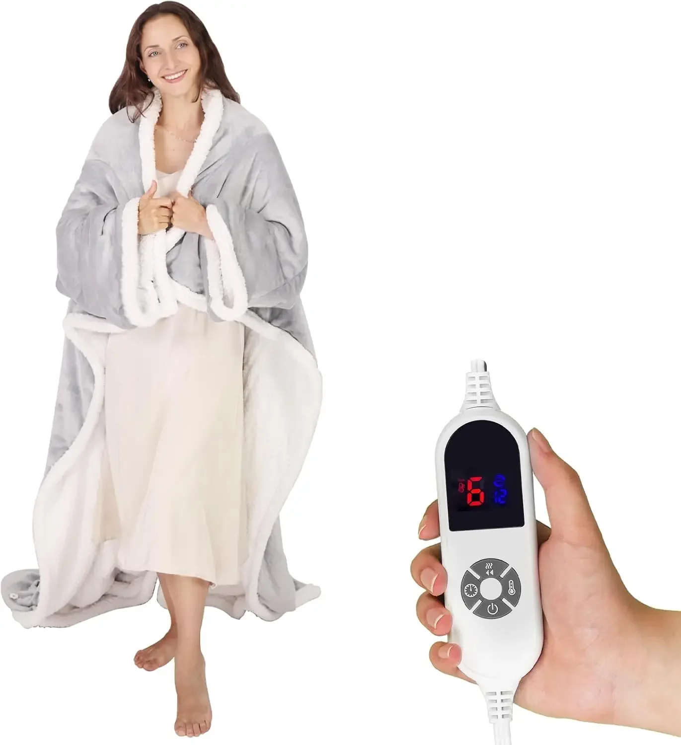 

Heated Throw Blanket with Sleeves, Wearable Electric Blanket with Foot Pocket, 6 Adjustable Heat Settings, 70 * 50", Cozy Flanne