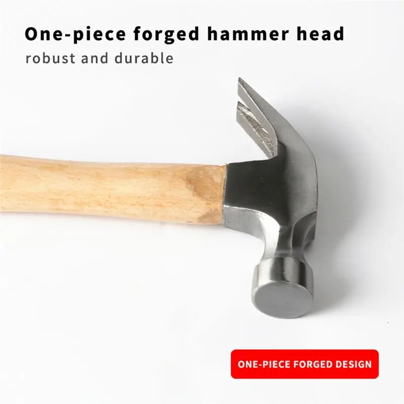 ABMH-Car Household Claw Hammer Multi-Function Wooden Handle Shock Absorption High Carbon Steel Durability Woodworking Tool
