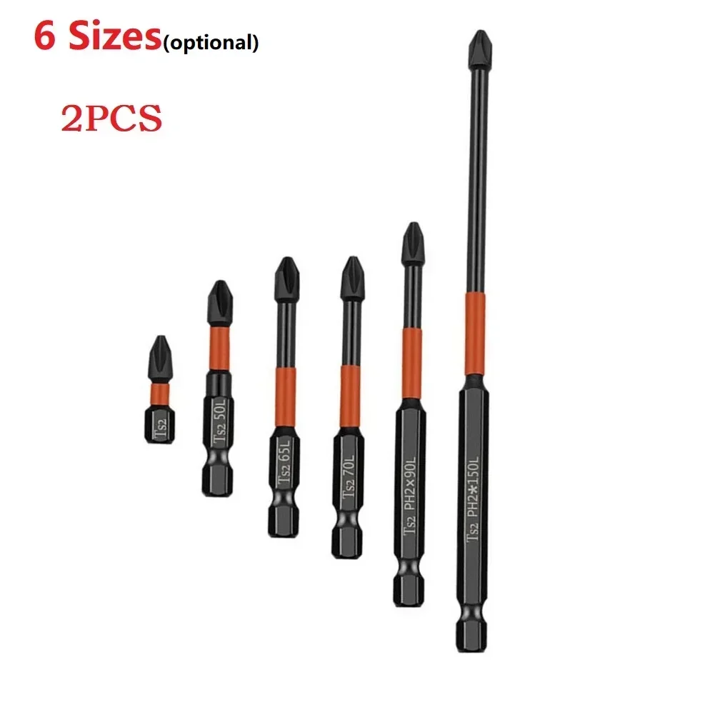 2PCS PH2 Magnetic Batch Head Cross Screwdriver Hardness Drill Bit Impact Screw 25/50/65/70/90/150mm Electric Screwdriver Set