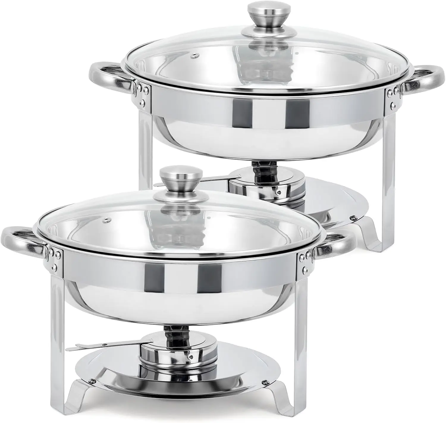 Tacleekii 5QT Round Chafing Dish Buffet Set 2 4 6 Pack Commercial Food Warmer Stainless Steel Chafing Dishes for Buffet with Glass Lid, Food & Water Pan for Party Banquet Dining
