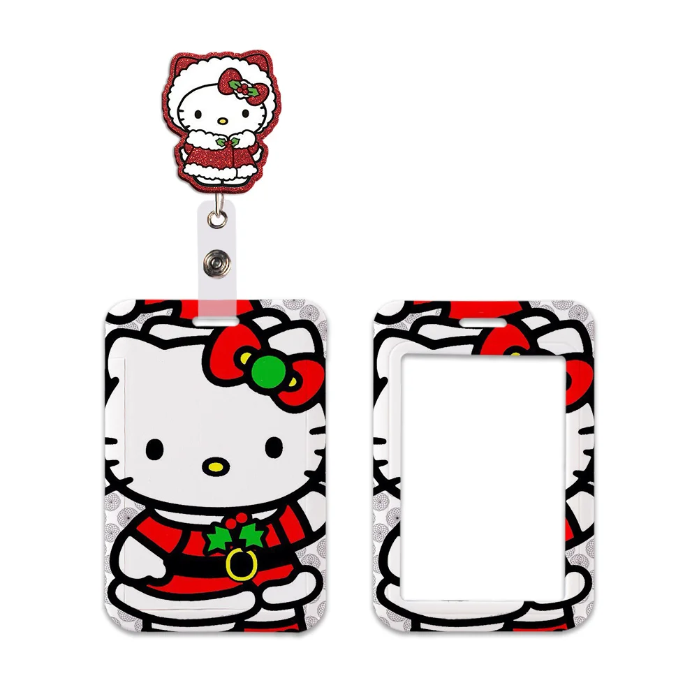 Christmas Hello Kitty Card Badge Holder ID Card Bus Card Holder Badge Reel Retractable Reel Clip Lanyards Xmas Accessories