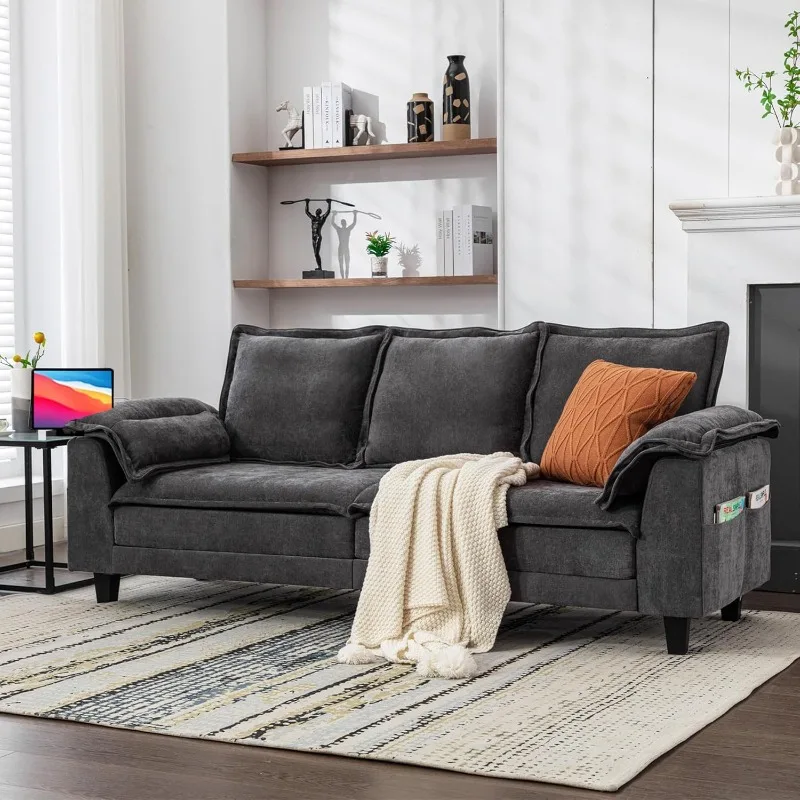 

Modern 2/3 Seater Couch, Tufted Upholstered Sofa with USB Charging Ports, Chenille Comfy Couches with Extra Deep Seats