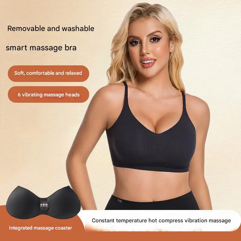 حمالة صدر للتدليك مع 6 رؤوس تدليك اهتزازية، علاج حراري بزر واحد، مدلك صدر قابل للإزالة والغسل، ملابس داخلية للعناية بالثدي #1