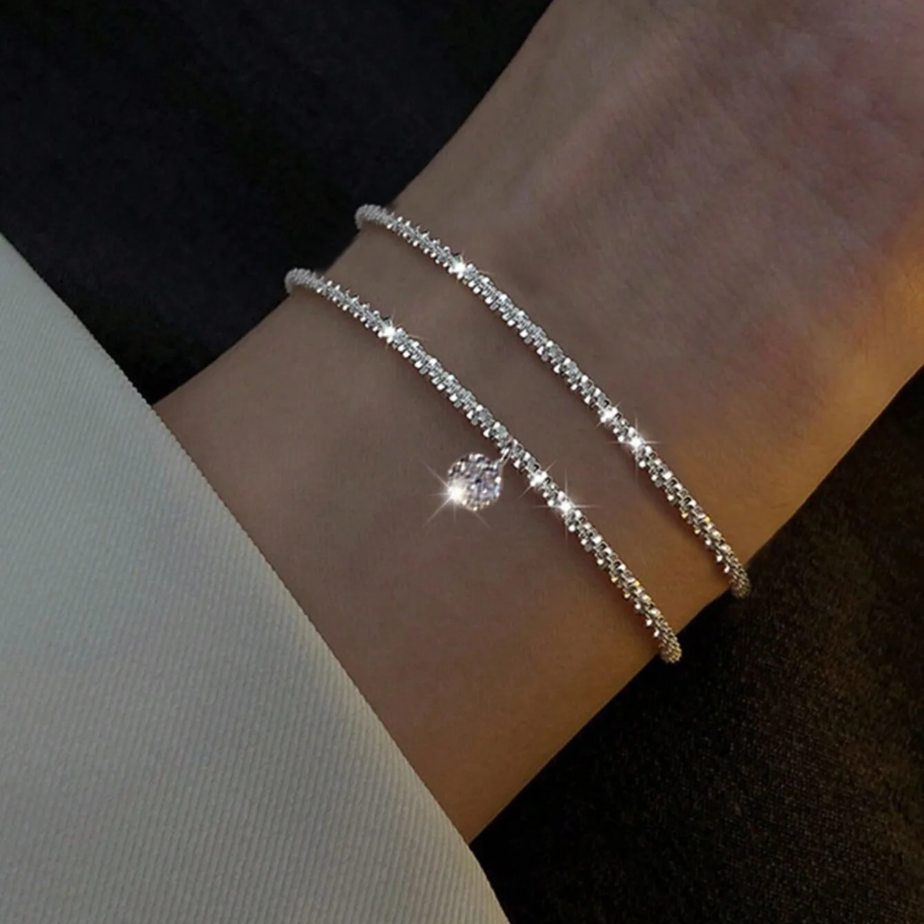 1set Hot Selling Instagram style, Personalized Temperament Versatile bracelet, high-end Sense Sparkling Zircon Jewelry Wholesale