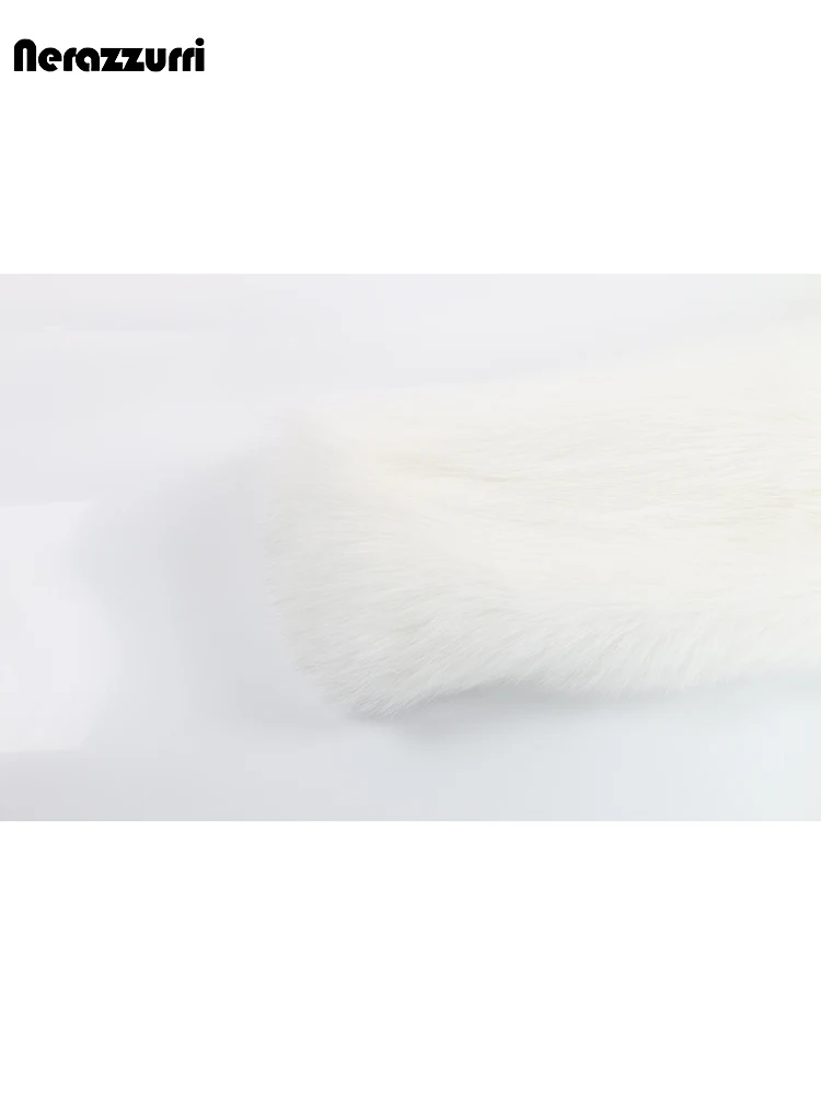 Nerazzurri-Manteau d\'Hiver en Fausse Fourrure pour Femme, Long Respiré, Optique Blanche, Chaud, Doux, Moelleux, Double Boutonnage, Mode Coréenne