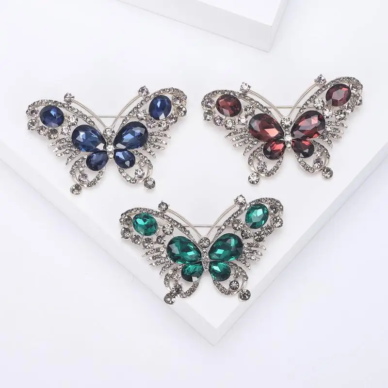 Broches de mariposa de cristal con diamantes de imitación a la moda para mujer, ropa, abrigo, accesorios de fiesta, regalos