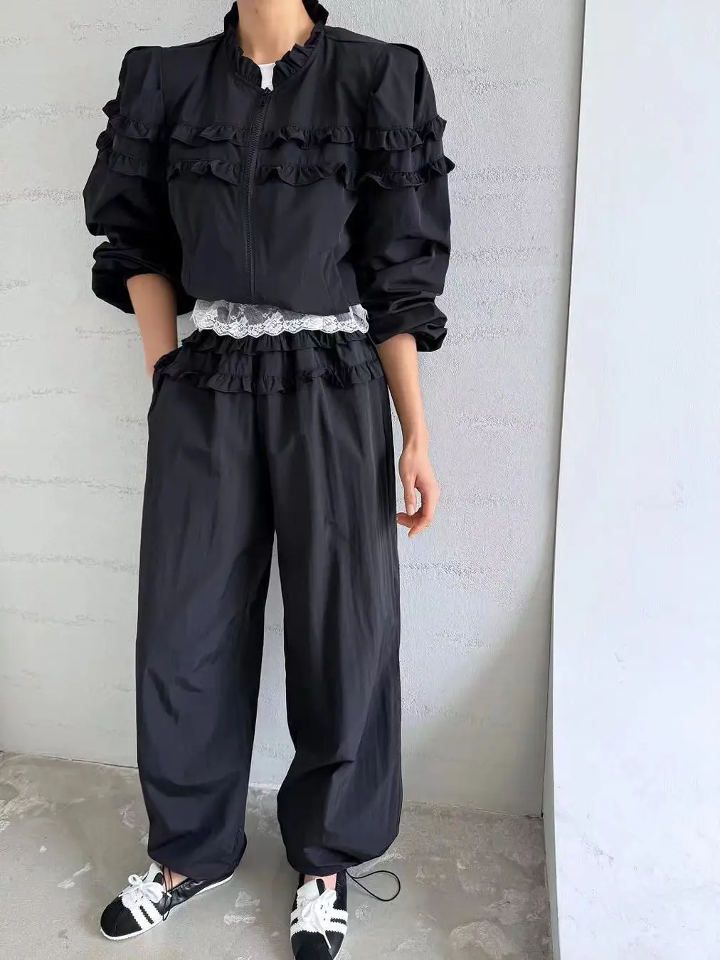 Giacca a vento ampia Bubble Sve da donna Jaet Zipper Splice Pantaloni casual Set Anti-età Poliestere versatile Primavera Faion
