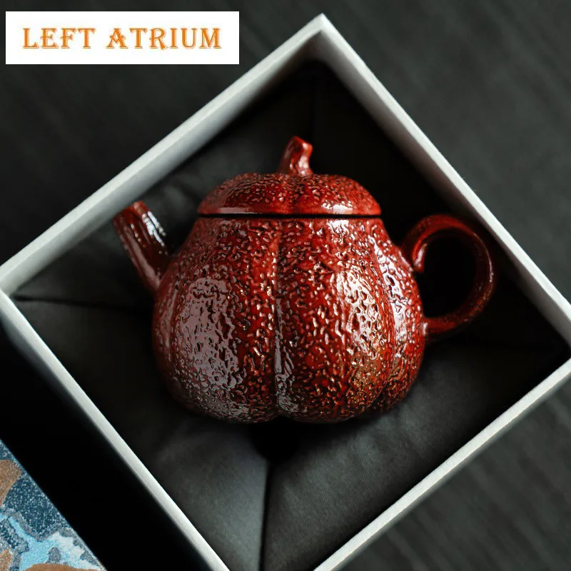 

120ML Antique Lacquer Red Melon Petal Teapot Creative Tea Infuser Pot Tea Maker Kettle with Ball Hole Teaware Accessories Gift