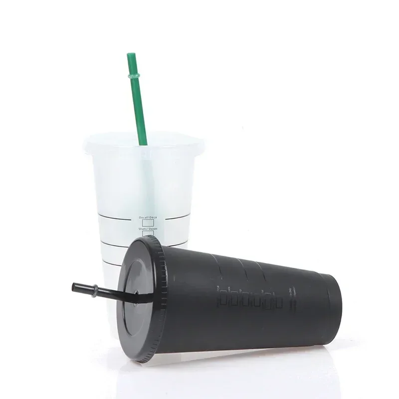 1PCS Food Grade PP Plastic Drink Change Color Straw Mugs With Lid Plastic Tumbler Matte Coffe Bottle Cup