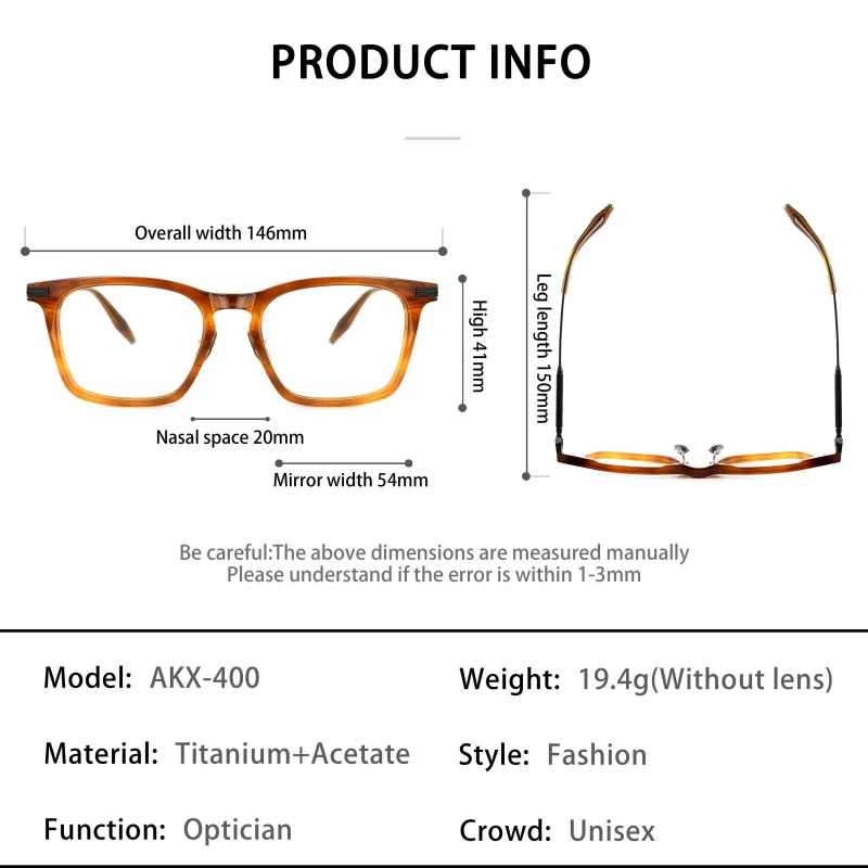 Hyper-luxury AKONI-Style High Quality Acetate Large Eyeglasses Frame Fashion AKX400 Brown Stripe Titanium Glass for Casual Daily