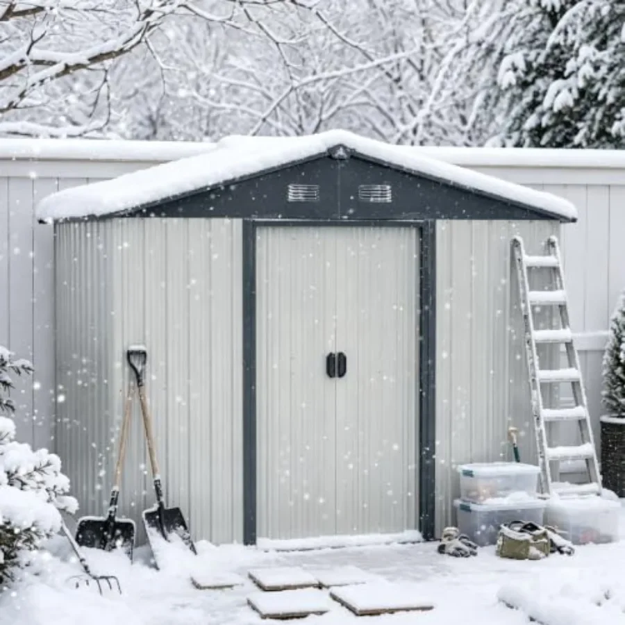 8 x 4 Feet Outdoor Metal Storage Shed with Sliding Door and Metal Foundation Waterproof Shed Outdoor Storage for Backyard, Gard