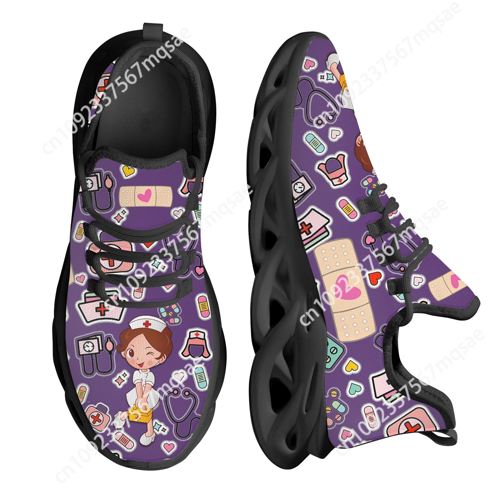 

Custom Kawaii Nurse Girls Pattern Women Casual Sneakers Non-Slip Running Shoes Hospital Surgical Medical Print Platforms