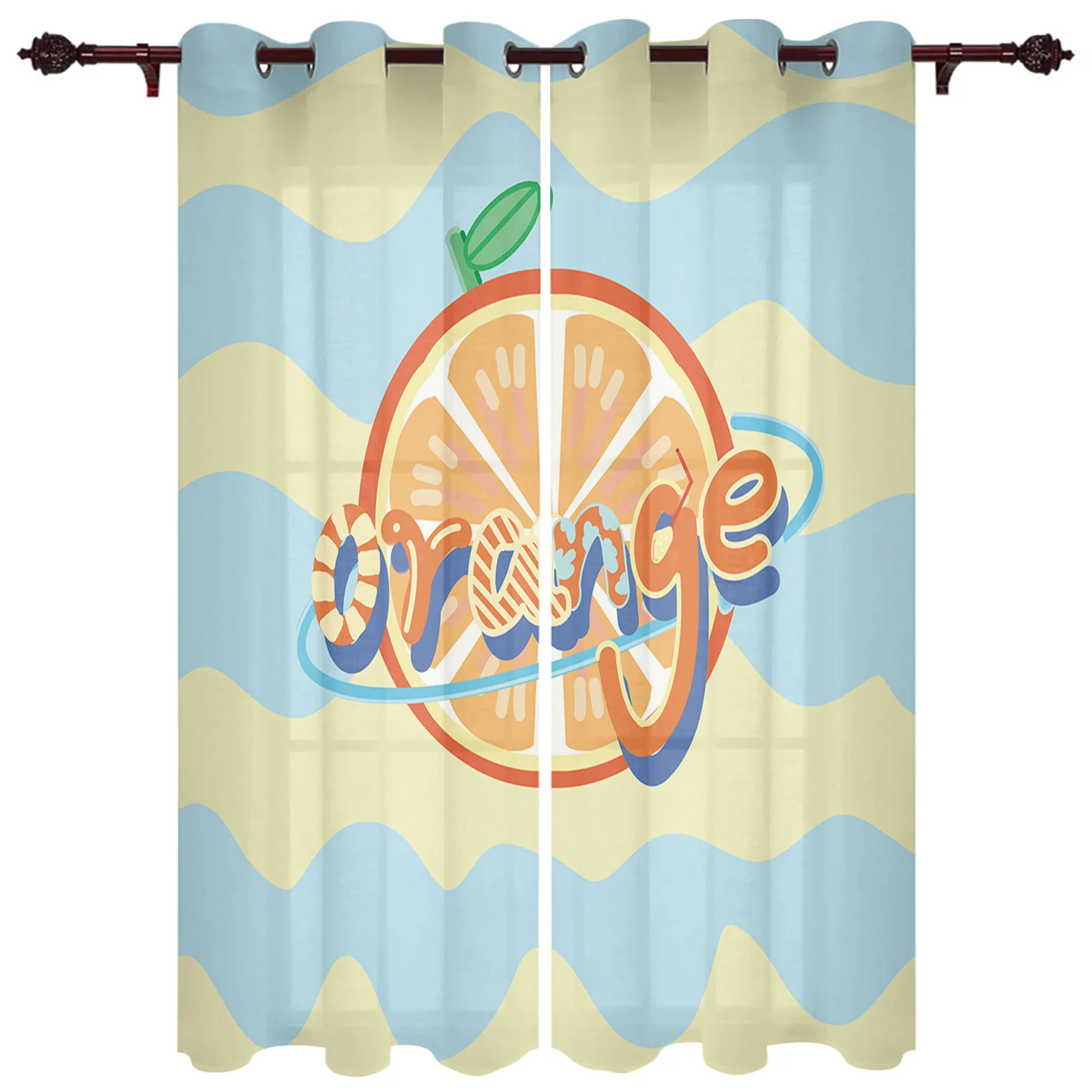 Ripple Texture Stripe Oranges Curtains for Kid Bedroom Home Decor Kitchen Balcony Drapes Print Living Room Window Curtain