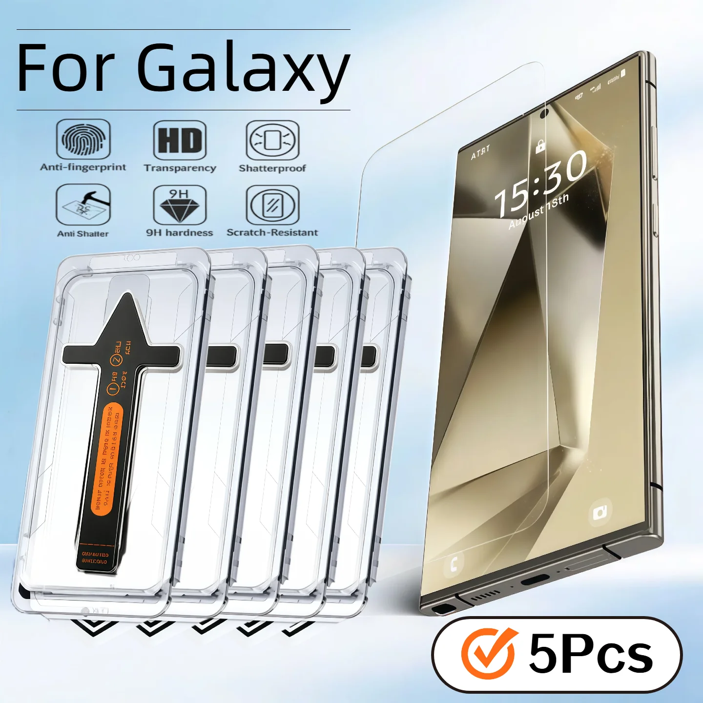 

5Pcs Tempered Glass Film for Galaxy S25/S24/S23/S22 Ultra/Plus Anti Shatter Anti Fingerprint Screen Protector with Dust Removal