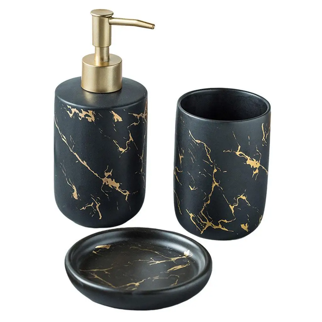 Modern Marble Bathroom Accessories Set Ceramic 5 Piece Kit with Soap Dish Dispenser Toothbrush Holder for Restroom Decor
