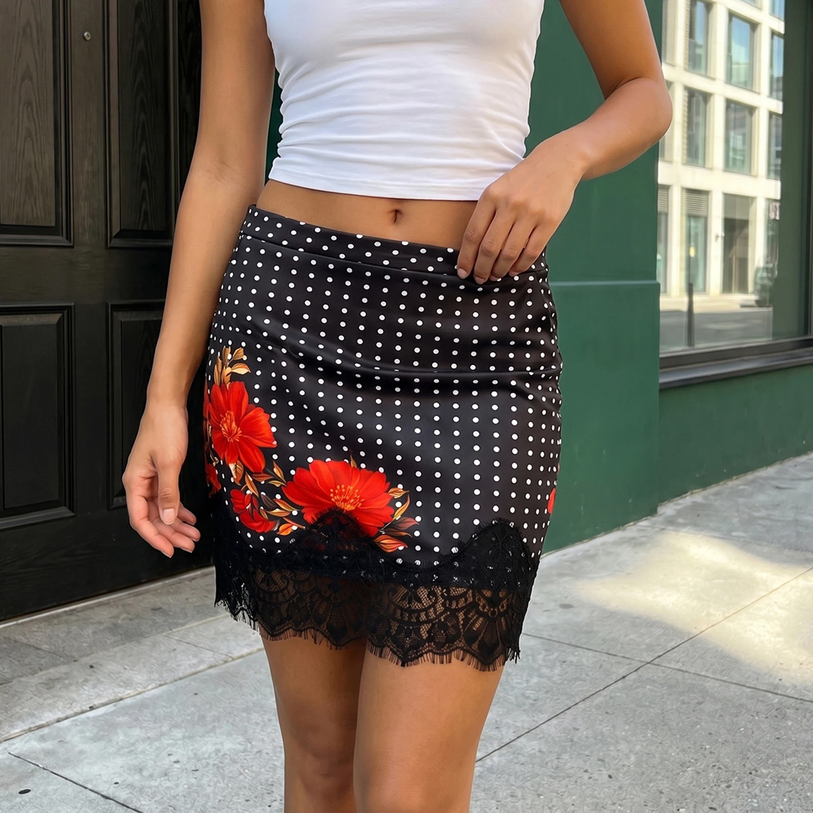 Women Satin Lace Short Skirt Y2k Sexy Low Rise Floral Lacy Hem A Line Half Silp Mini Skirt Underskirt Y2K Summer Club Outfits