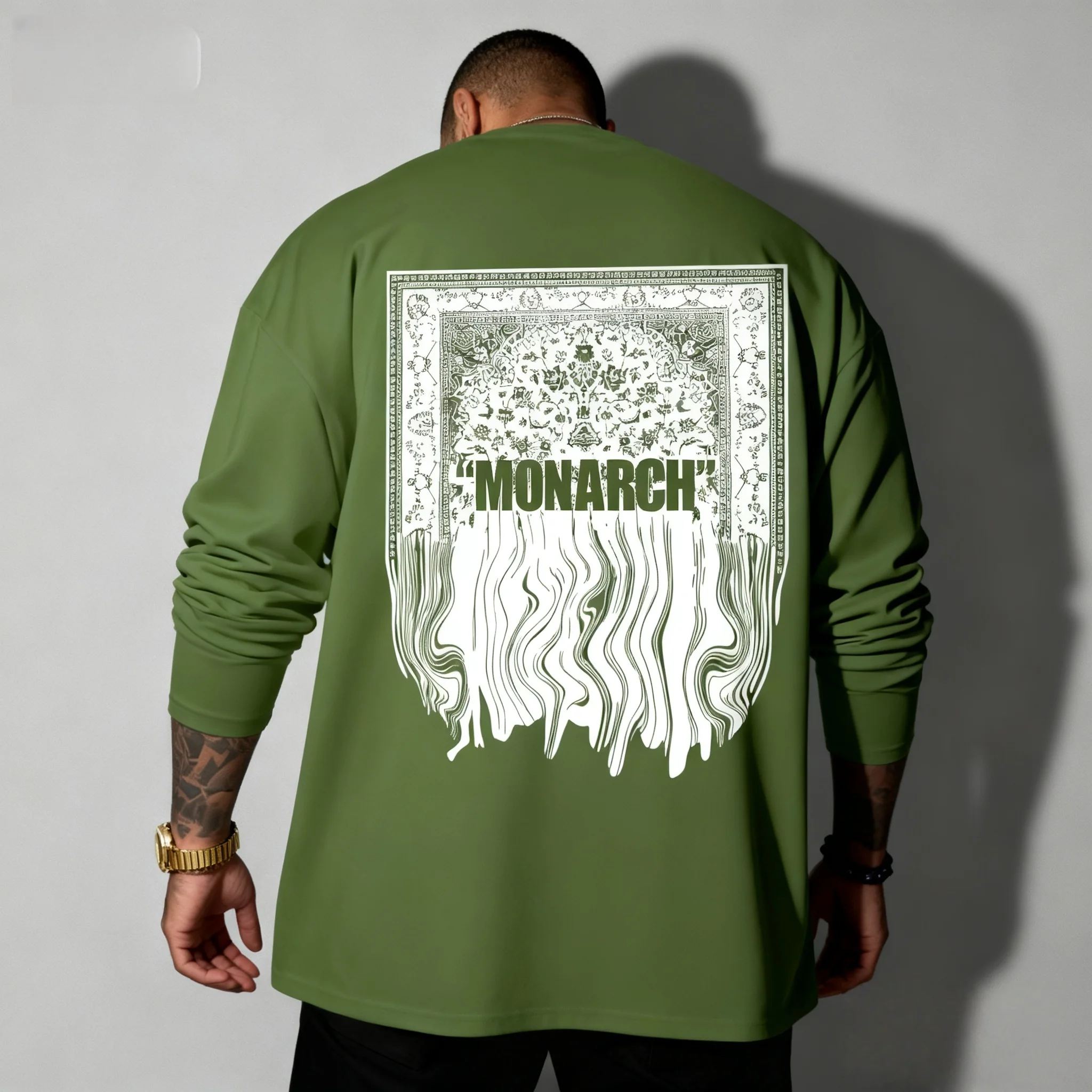 الربيع والخريف الشتاء طويلة الأكمام تي شيرت الأمريكية العصرية الرجال الرجعية العرقية نمط الشارع المعتاد كسول نمط كبير الكبار #4