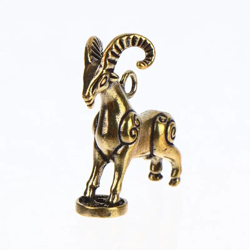 Solid Brass Zodiac Goat Figurine Step On Money Lucky Sheep Sculpture Auspicious Animal Statue for Collection Gift Home Decor