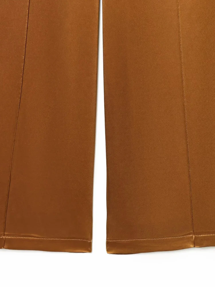 المرأة الجديدة الصيف زر ارتداء بلون عارضة أنيقة مطوي الديكور مع الساتان السراويل واسعة الساق #5