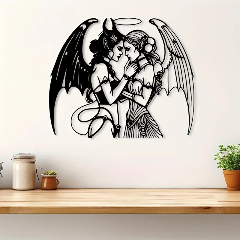 Gothic Angel Devil Metal Wall Art Sculpture, Bedroom Home Decor for Valentine Halloween Christmas