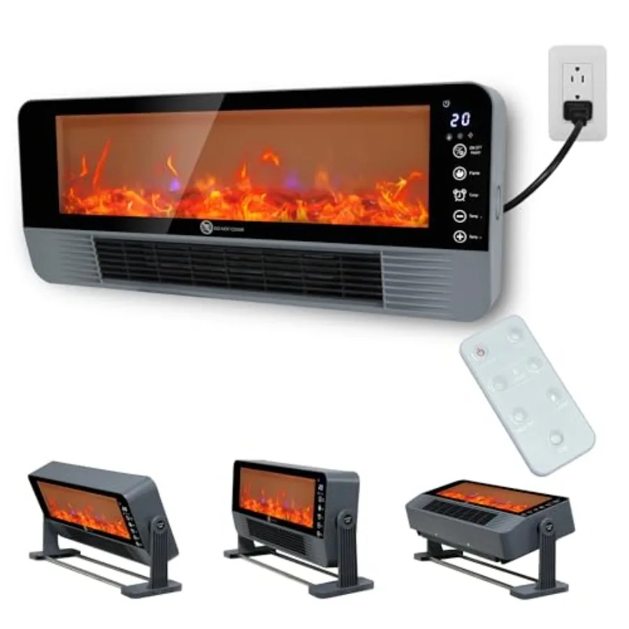 

Portable Indoor Space Heater with 3D Flame Effect 1500W Fast Heating Remote Control 24H Timer Easy Installation White