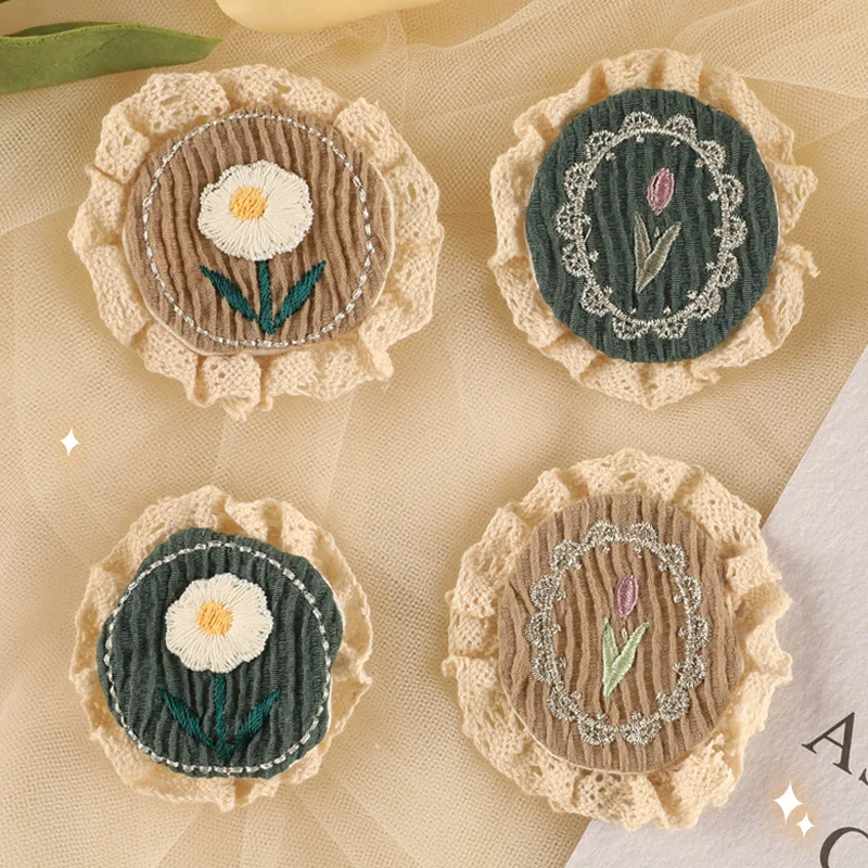 2PCS Handmade Linen Lace Oval Brooch Featuring Forest-inspired Worthy Design Is Cute Artistic Pin Women's Jewelry Accessories Co