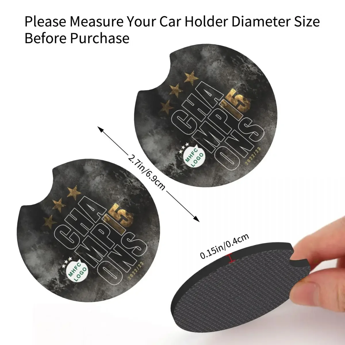 Suporte antiderrapante para copo de carro, Insert Coaster, Israel Maccabi Haifa, Campeão do MHFC, Universal Fits Most, Fits Most Car Accessories