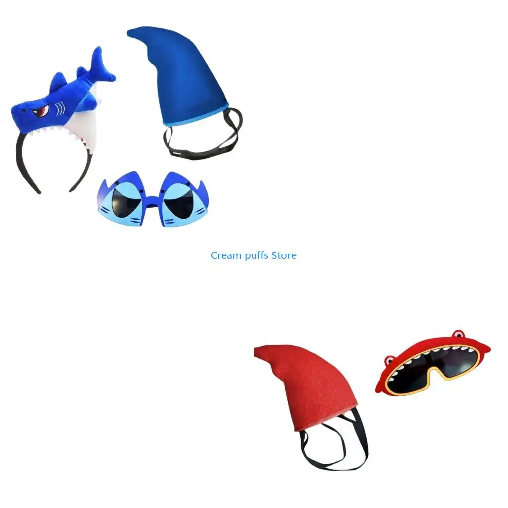 50LE Shark Costume Accessories Shark Fin Shark Headband Glasses Halloween Cosplay Costume Photo Props for Women Men Gift