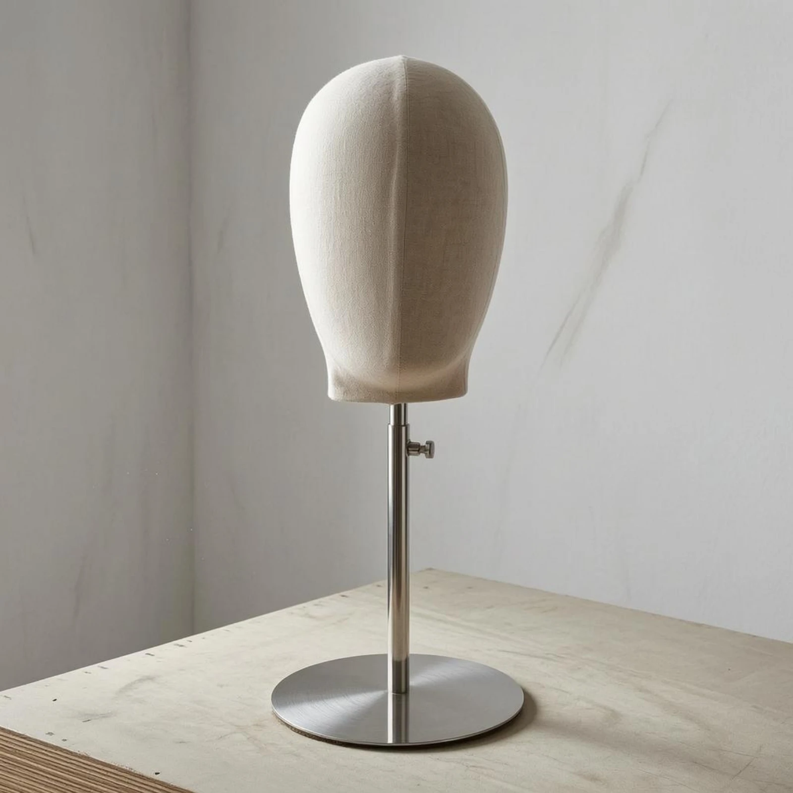 tete-de-mannequin-recouverte-de-tissu-sur-support-en-acier-inoxydable-modele-d'affichage-de-tete-de-mannequin-detachable-aspect-lin-adaptable-aux-broches