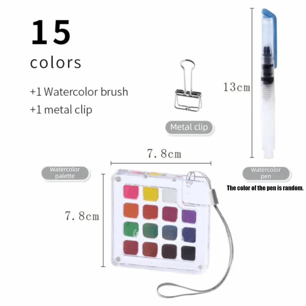 15Color Mini Watercolor Paint Set with Acrylic Storage Box Portable Pocket-sized Paint Set PocketSized Compact & Easy-to-Carry