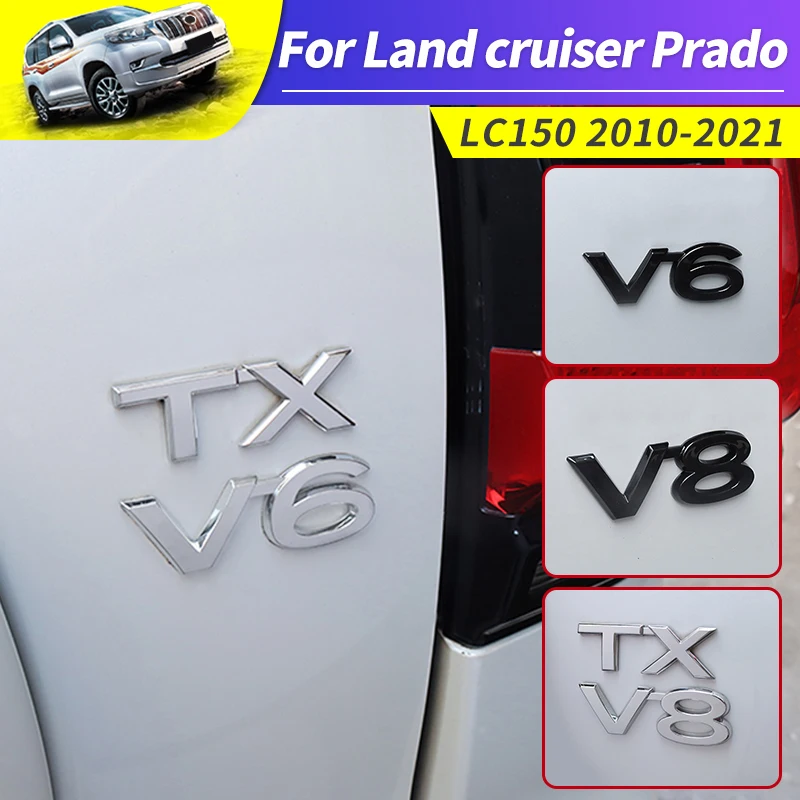 

For Toyota LAND CRUISER 200 Prado 120 150 Car Logo Displacement V8/TX/TXL/5.7/V6/Black Letter Sticker Car Decoration Accessories