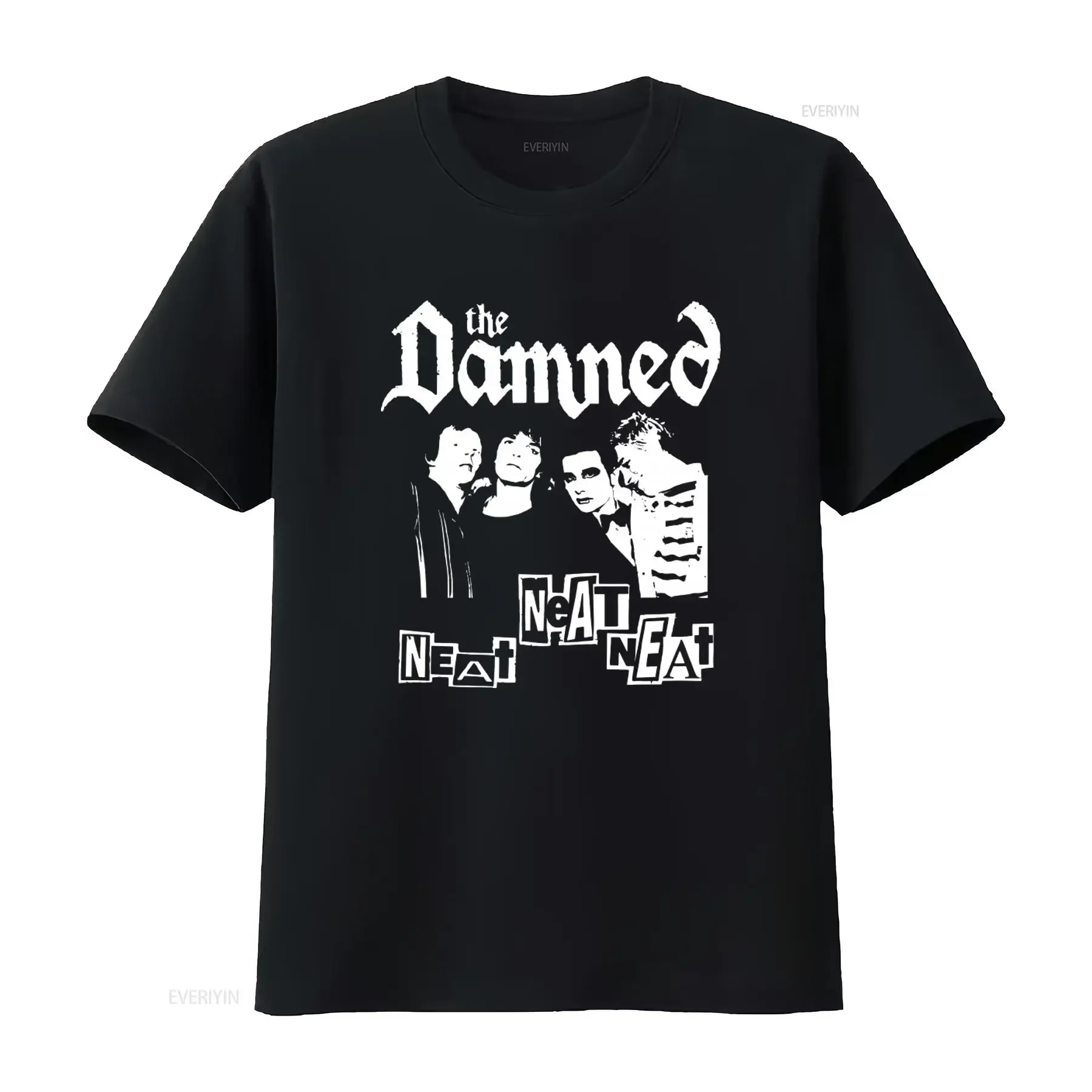 Camiseta con estampado estilo punk rock de The Damned Band, camiseta informal transpirable con efecto lavado vintage para uso diario, ligeramente cómoda