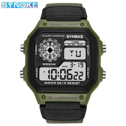 SYNOKE 남성용 시계 나일론 스트랩 디지털 손목시계 44mm 방수 다기능 남성용 시계