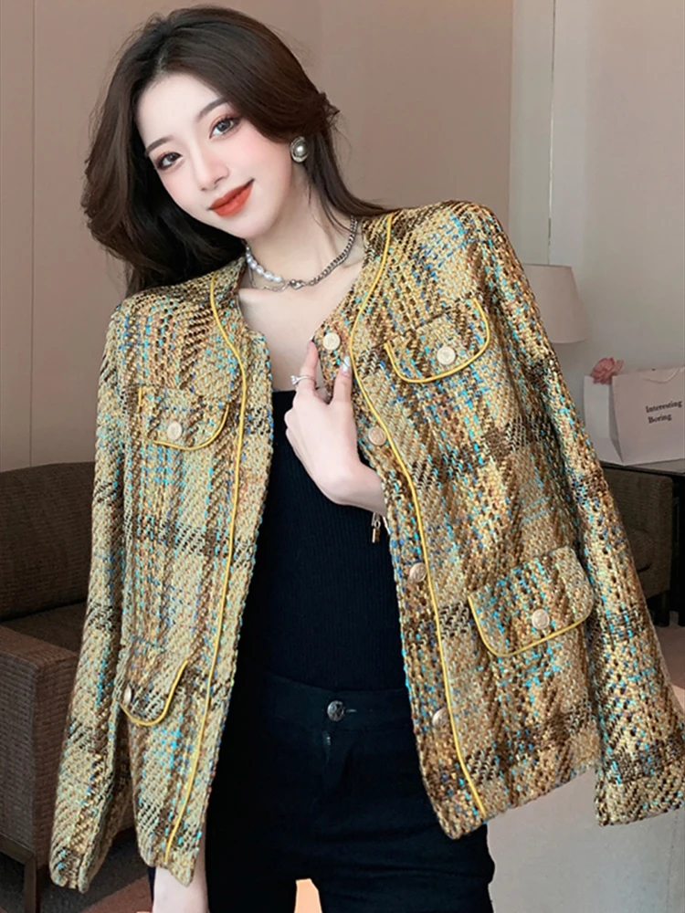 Checkered small fragrant casual coat 2025 spring autumn new fashionable retro socialite women's fashion temperament top