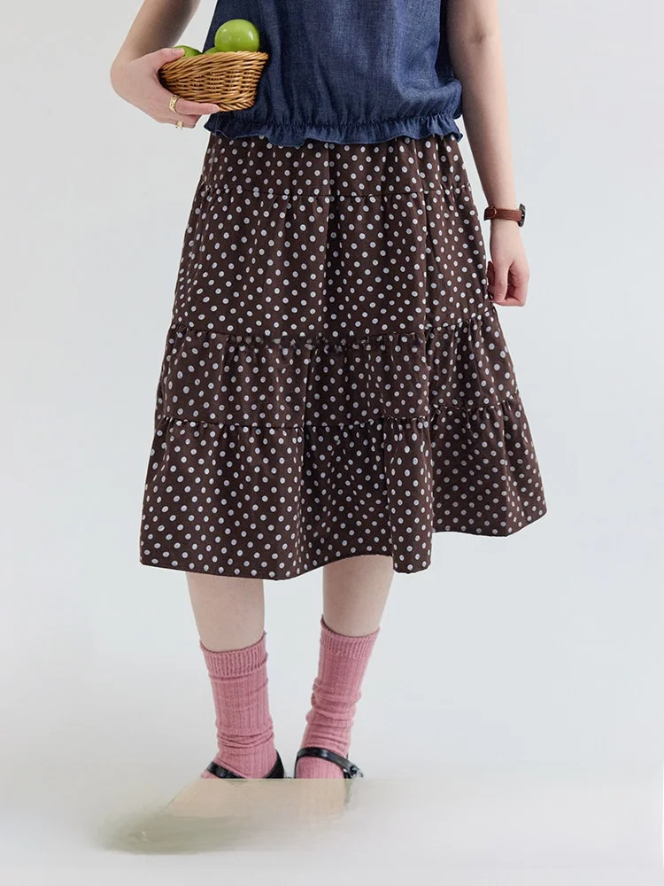 

Юбка миди AMUU с высокой талией, А-силуэт, женская, летняя, новая, в горошек, средней длины, в корейском стиле, для повседневной носки, из полиэстера