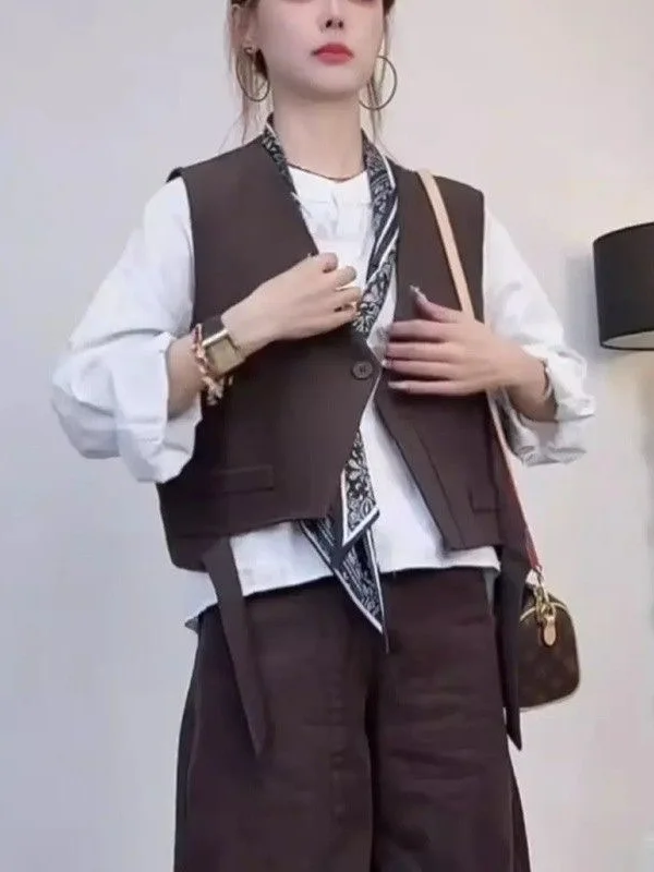 

Irregular Design Suit Vest Women's Sle Svel Top Layering Faionable oulder Pad Spring 2026 Commute Pure Color