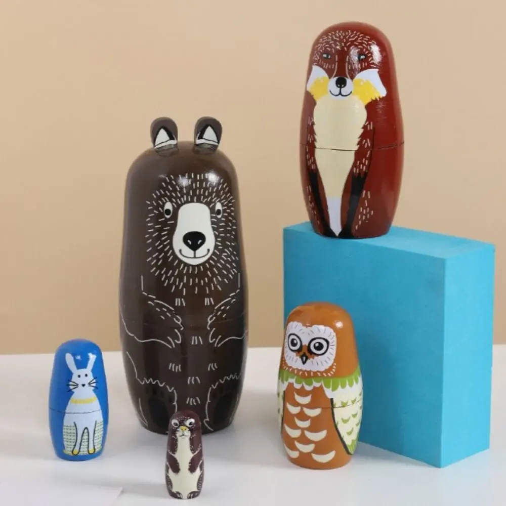 أرنب 5 قطعة/المجموعة الحيوان ماتريوشكا الخشب الحرفية خشبية التراص الدمى خط الكلب السلس الفتيات الروسية عيد الميلاد #3