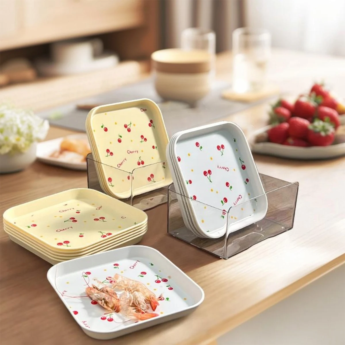 4 stücke Platz Kunststoff Teller Stapelbar Knochen Spucken Teller Multifunktionale Lebensmittel Platte Snack Dessert Platte Spülmaschinenfest