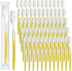 Escova de dentes descartável do curso, 100 pcs, cerda envolvida individualmente, macia, único bloco para acampar