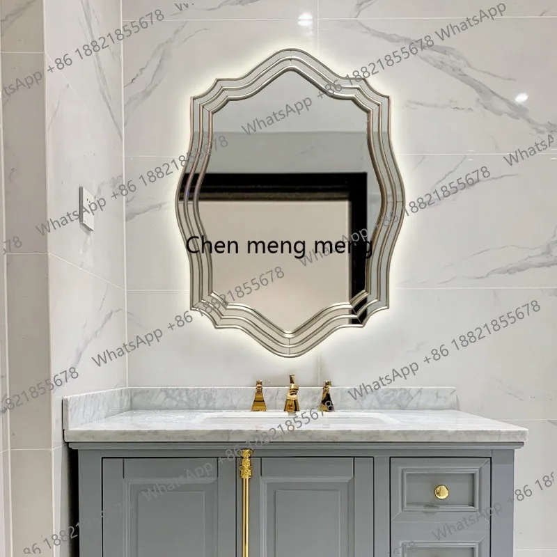 

Wall-mounted bathroom, bedroom wall dressing, soft light luxury entrance decorative mirror